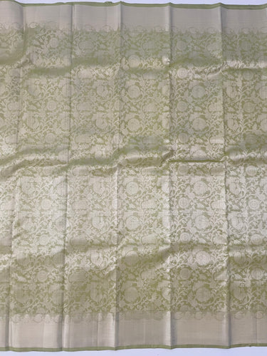 ShopNaya Exclusive | Metallic Kanchipuram Pure Silk Saree | Pastel Green | Pure Silver Zari | Handwoven | Ships from California